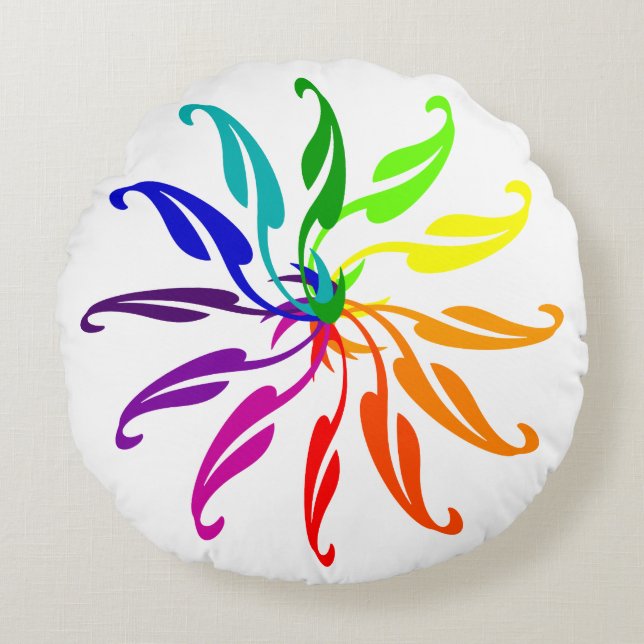 Round Pillow - Rainbow Colored Leaves (Front)