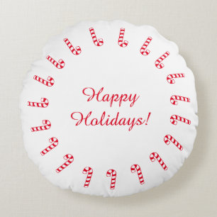 Round Pillow - Red Candy Canes