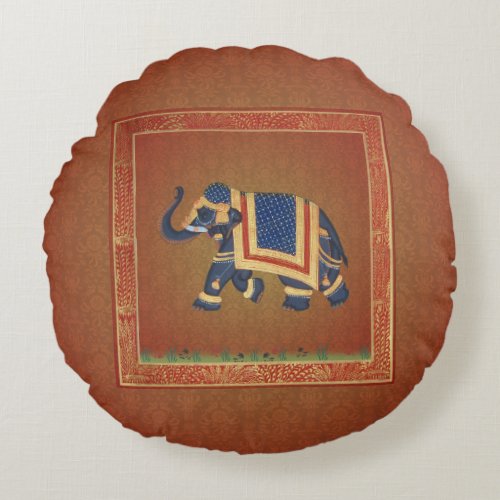 round pillow red gold grey elephant india yoga