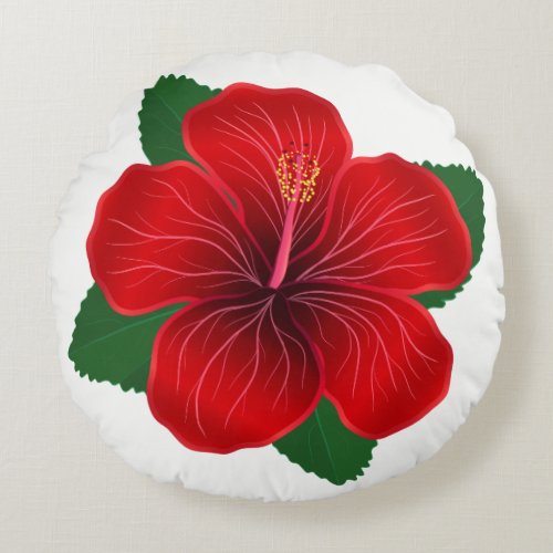 Round Pillow_Red Hibiscus Flower Round Pillow