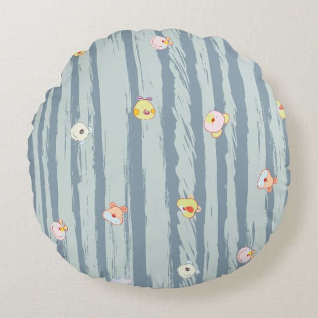 Round Pillow – Whimsy Faces (Front)
