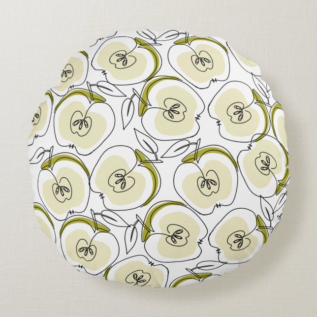 Round Pillow with apple drawn in one line. (Front)