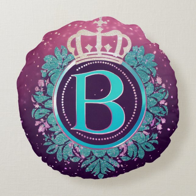 Round Pillow with Glitter Crown Business Logo (Back)
