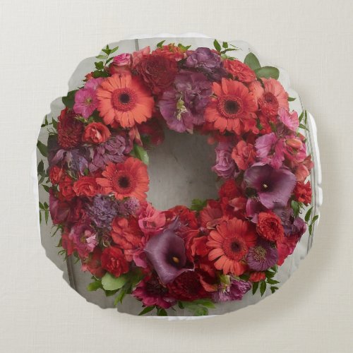 Round Pillow With Red Flowers