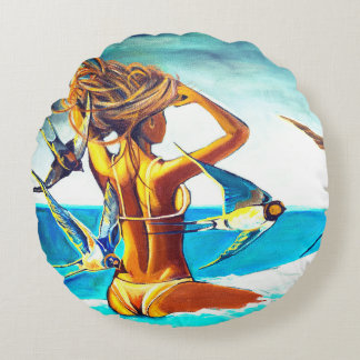 Round Pillow with unique painting 