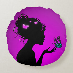 Round Pillows The woman purple butterflies