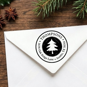 Round Pine Tree Return Address Custom Rubber Stamp
