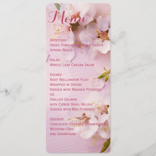 Round Pink Cherry Blossom Wedding Menu