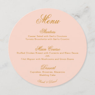 Round Pink & Gold Simple Calligraphy Wedding Menu