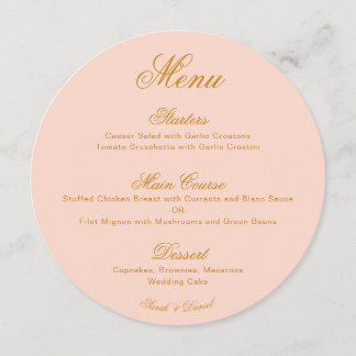 Round Pink & Gold Simple Calligraphy Wedding Menu