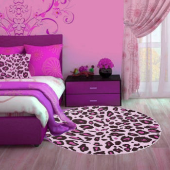 Round Pink Leopard Rug - Pink Animal Print Pattern by inspirationzstore at Zazzle