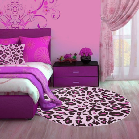 Round Pink Leopard Rug - Pink Animal Print Pattern