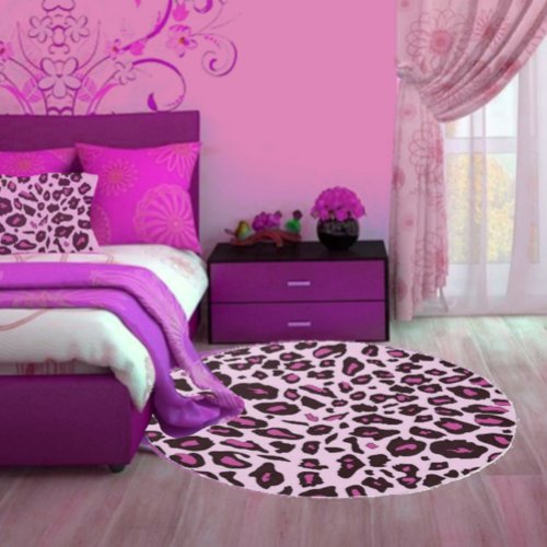 Round Pink Leopard Rug _ Pink Animal Print Pattern