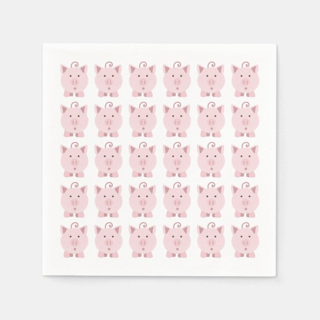 Round Pink Pig Pattern Napkins (Front)