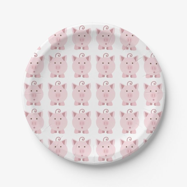 Round Pink Pig Pattern Paper Plates (Front)