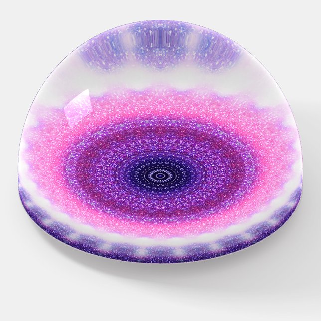 Round Pink/Purple Mandala Paperweight (Angled)