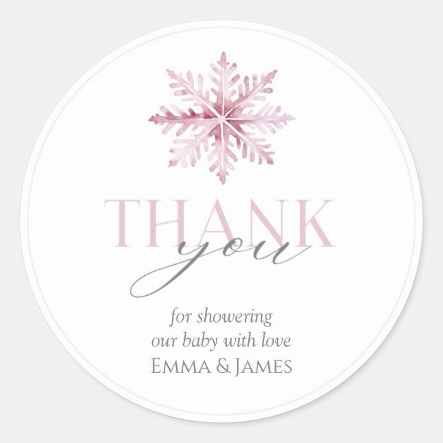 Round Pink Snowflake Winter Wonderland Sticker (Front)