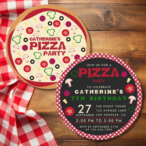 Round Pizza Party Kids Birthday  Invitation