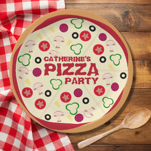 Round Pizza Party Kids Birthday Paper Plates
