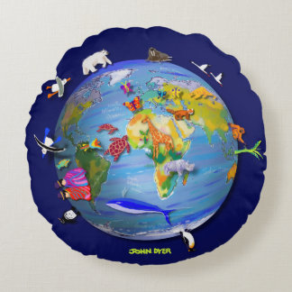 Round Planet Earth Cushion with wild animals