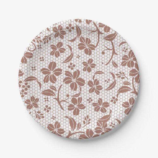 Round plate with a brown floral pattern (Front)