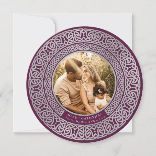 Round Plum+Faux Silver Celtic Holiday Photo Card