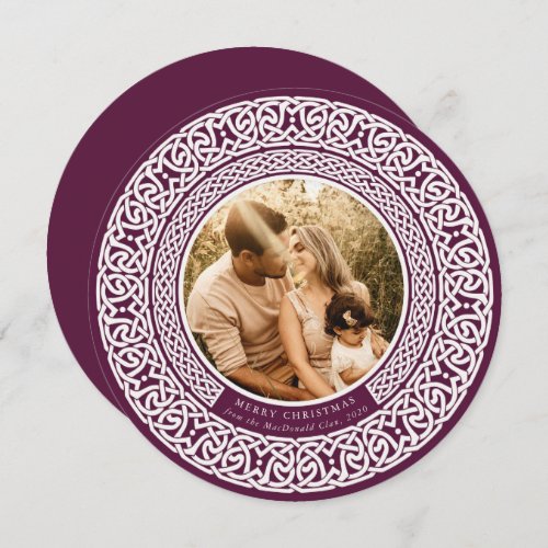 Round Plum + Off White Celtic Holiday Photo Card