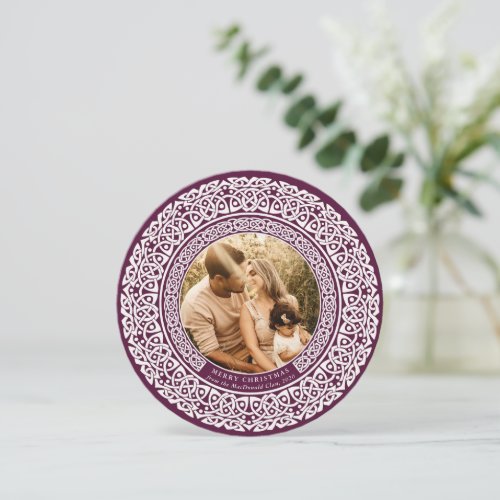 Round Plum + Off White Celtic Holiday Photo Card