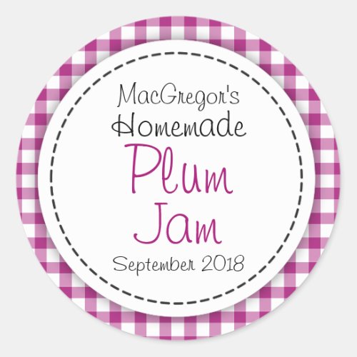 Round plum preserve or jam jar food label