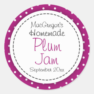 Round plum preserve or jam jar food label