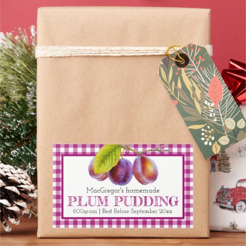 Round plum pudding or stone fruit food label