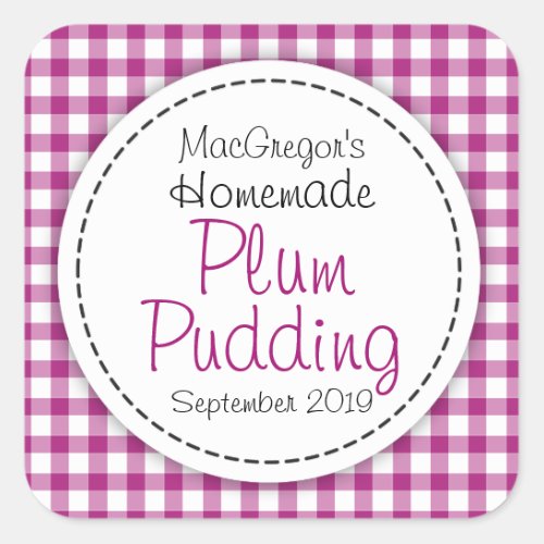 Round plum pudding preserve or jam jar food label