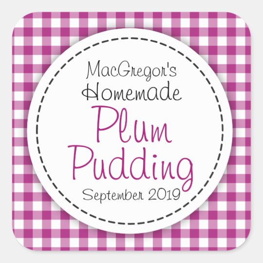 Round plum pudding preserve or jam jar food label