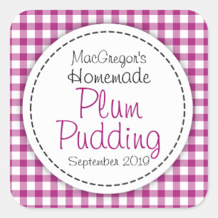 Round plum pudding preserve or jam jar food label