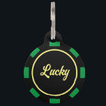 Round poker chip marker pet ID tag for dog or cat<br><div class="desc">High value round Las Vegas poker chip marker pet ID tag for dog or cat. Personalized pet identification tag for animals. Add your own pet name and phone number. Easy way to help retrieve your animal pet when lost. Available in small and big size. Large casino gambling gaming token coin...</div>