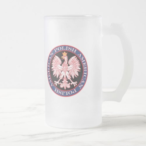 Round Polish American Eagle Frosted Glass Beer Mug