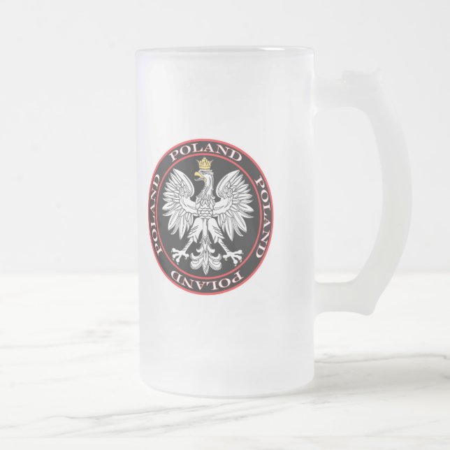 Round Polish Eagle Frosted Glass Beer Mug (Right)