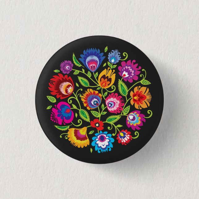 Round Polish folklore composition Button (Front)