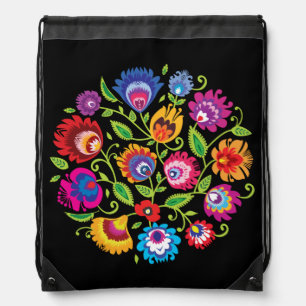 Round Polish folklore composition Drawstring Bag