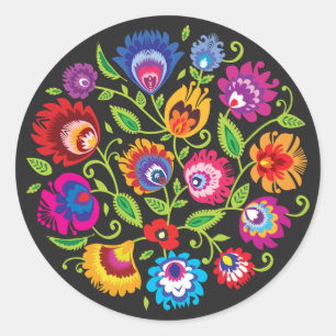 Round Polish folklore composition Sticker