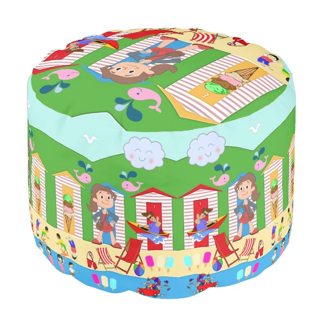 Round Pouf Beach Fun Ice Cream (Angled Front)