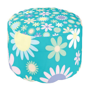 Round Pouf Blue Floral