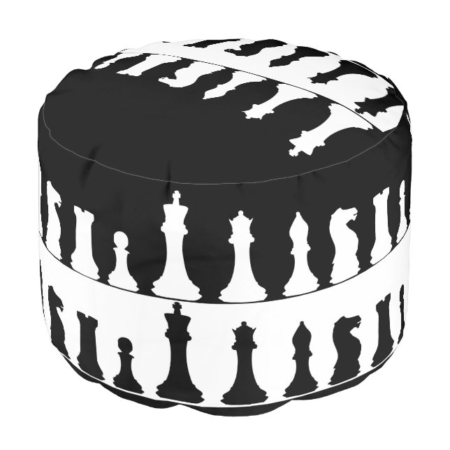 Round Pouf Chess Game Black White Footstool (Angled Front)