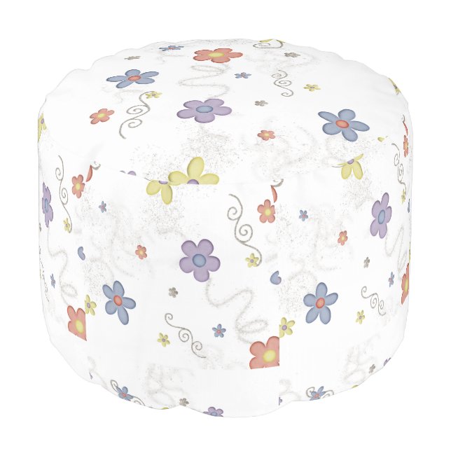 Round Pouf Elegant Floral  (Angled Front)