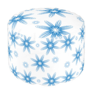 Round Pouf Floral Blue