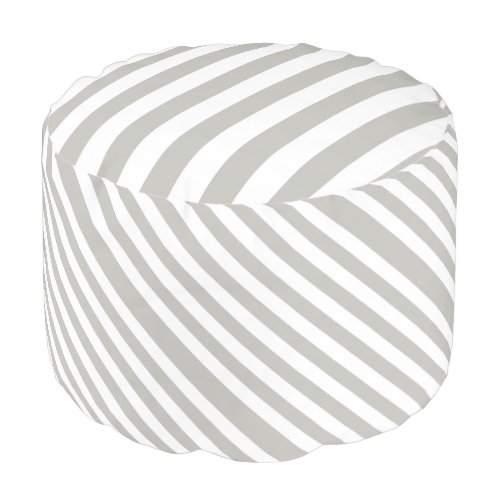 Round Pouf Gray  White Stripe