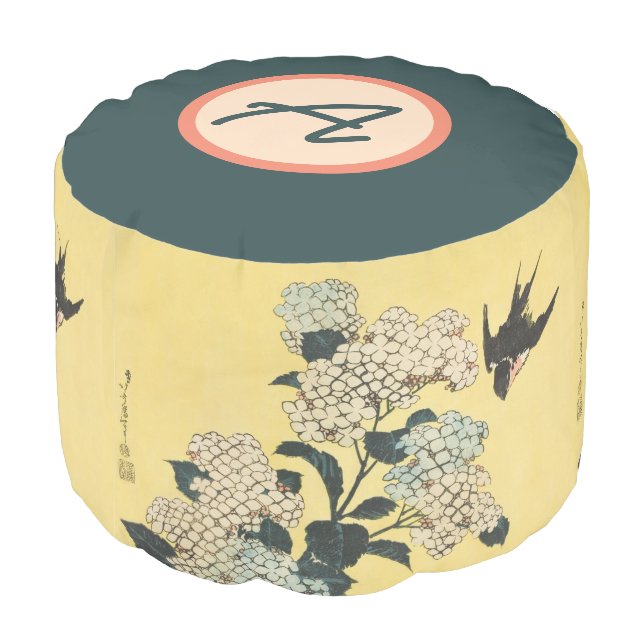 ROUND POUF JAPANESE PRINT CUSTOM INITIAL (Angled Back)