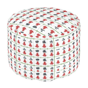 Round Pouf Mahjong White & Red