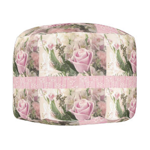 Round Pouf Pastel Pink Roses Floral