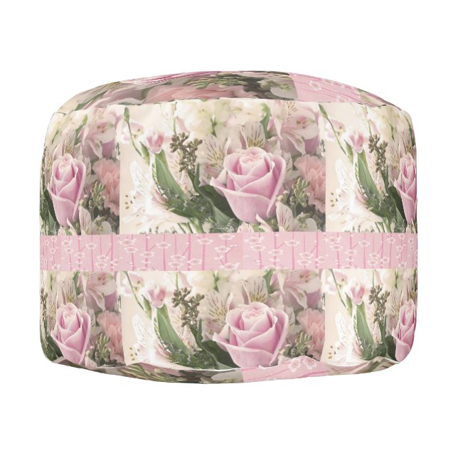 Round Pouf Pastel Pink Roses Floral (Right)